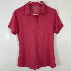 Under Armour Heat Gear Fitted Golf Polo Shirt Womens Medium Pink Short Sleeve